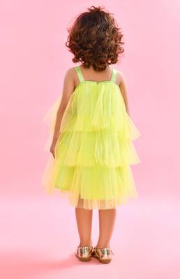 Saka Designs ruffled Neon Green Party Dress 3