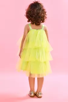 Saka Designs ruffled Neon Green Party Dress