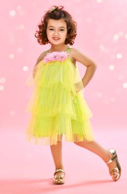 Saka Designs ruffled Neon Green Party Dress 4