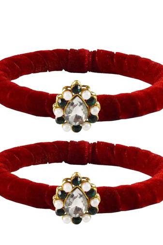 Brass And Acrylic Bangles Color-Red