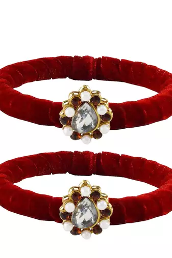 Brass And Acrylic Bangles Color-Red