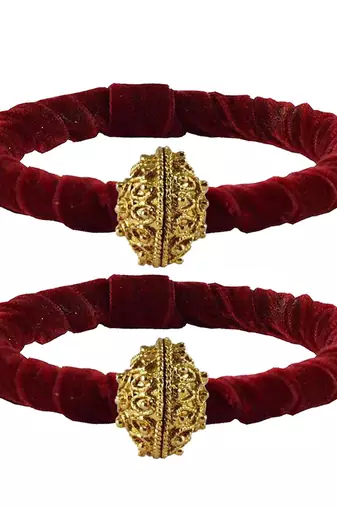 Brass And Acrylic Bangles Color-Maroon