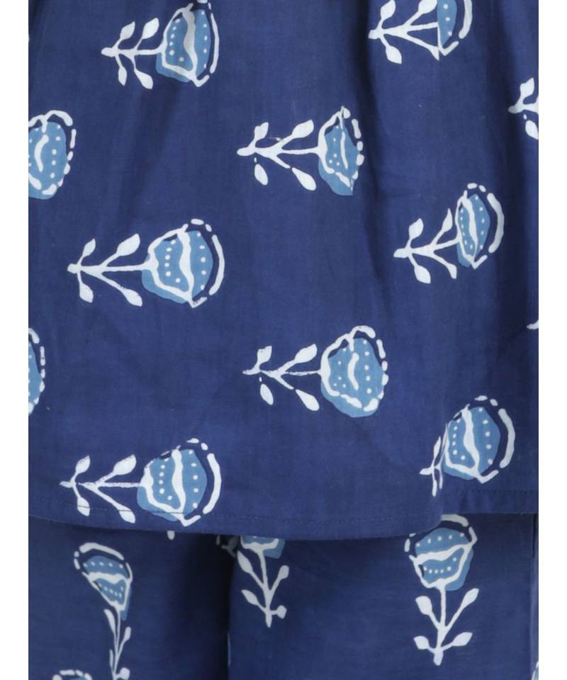 Sleeveless Blue Cotton printed stitched  girls kurti &   palazzo