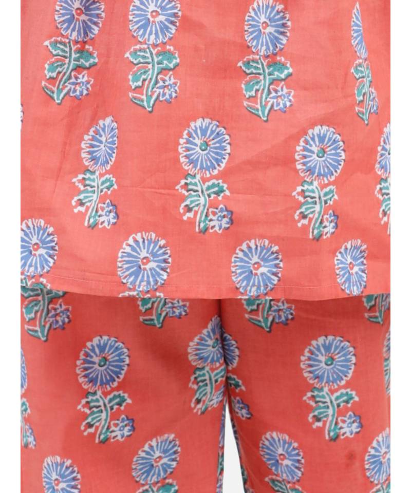 Sleeveless Coral Cotton printed stitched  girls kurti &   palazzo