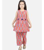 Sleeveless Coral Cotton printed stitched  girls kurti &   palazzo