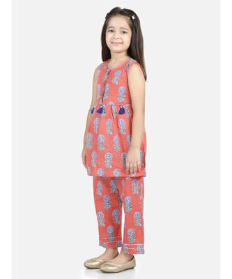 Sleeveless Coral Cotton printed stitched  girls kurti &   palazzo 4