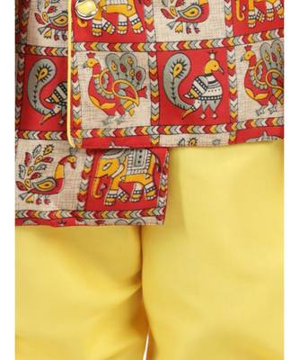 Long Sleeve Yellow silk printed stitched  kurta &   jacket 2
