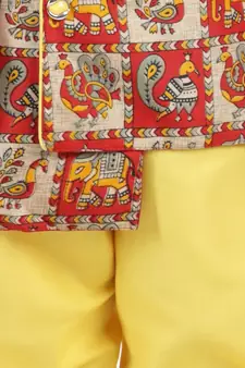 Long Sleeve Yellow silk printed stitched  kurta &   jacket