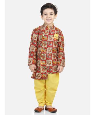 Long Sleeve Yellow silk printed stitched  kurta &   jacket 1