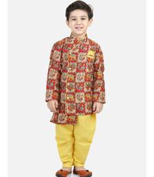 Long Sleeve Yellow silk printed stitched  kurta &   jacket