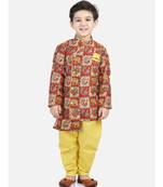 Long Sleeve Yellow silk printed stitched  kurta &   jacket