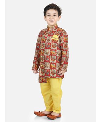 Long Sleeve Yellow silk printed stitched  kurta &   jacket 3