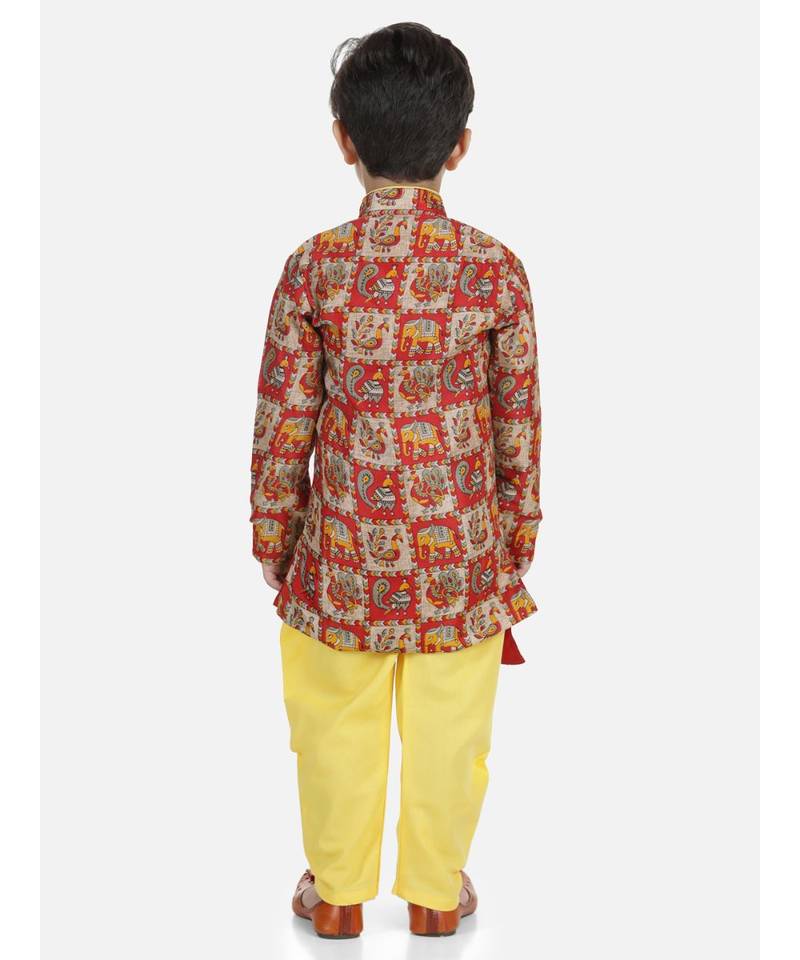 Long Sleeve Yellow silk printed stitched  kurta &   jacket