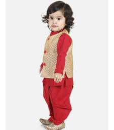 Long Sleeve Red Cotton printed stitched  kurta &   jacket