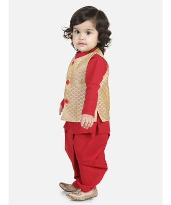 Long Sleeve Red Cotton printed stitched  kurta &   jacket 2