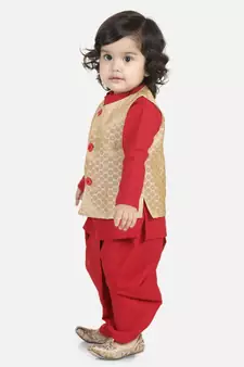 Long Sleeve Red Cotton printed stitched  kurta &   jacket
