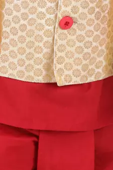 Long Sleeve Red Cotton printed stitched  kurta &   jacket