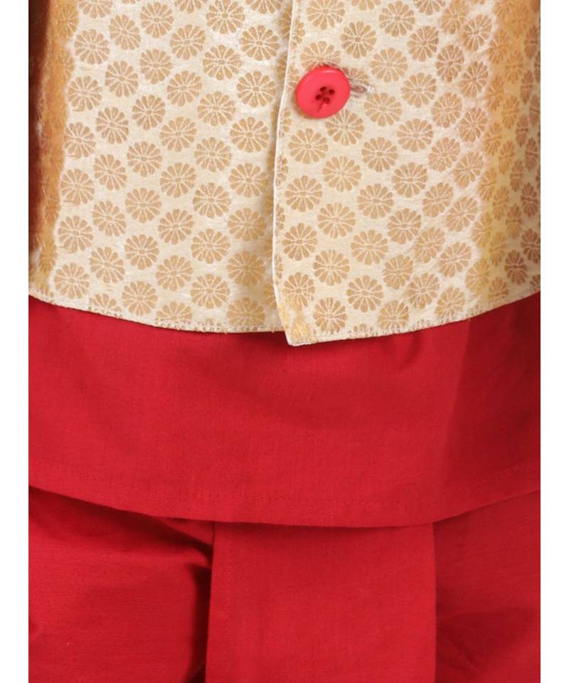 Long Sleeve Red Cotton printed stitched  kurta &   jacket