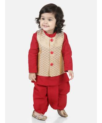 Long Sleeve Red Cotton printed stitched  kurta &   jacket 1