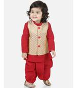 Long Sleeve Red Cotton printed stitched  kurta &   jacket