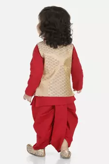Long Sleeve Red Cotton printed stitched  kurta &   jacket