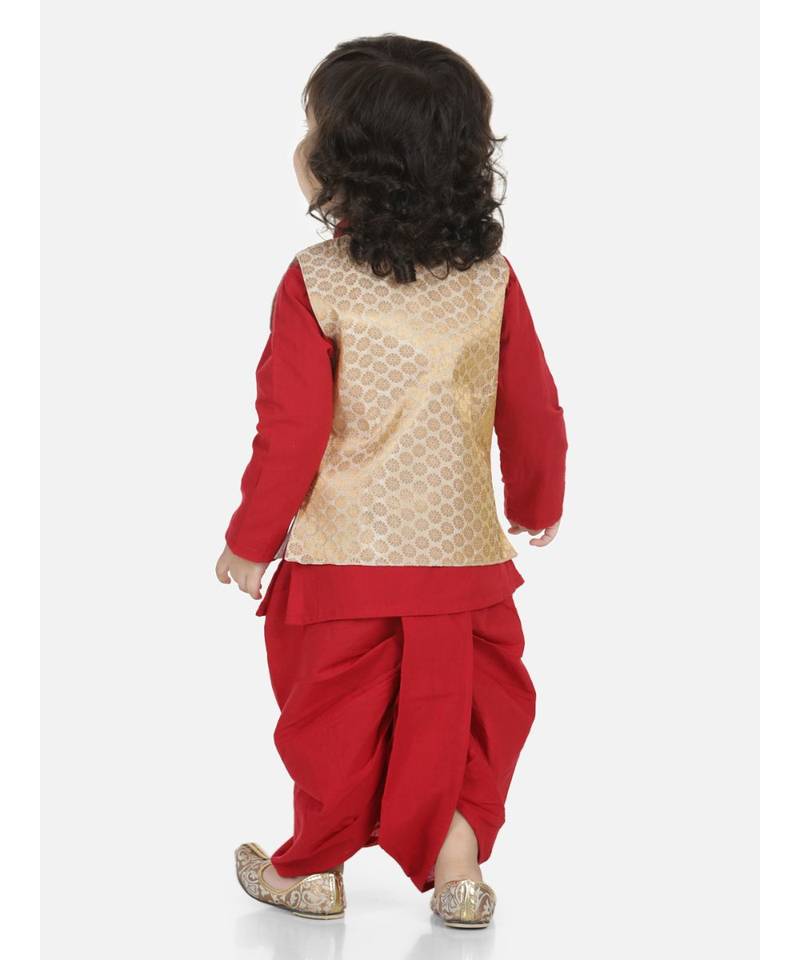 Long Sleeve Red Cotton printed stitched  kurta &   jacket