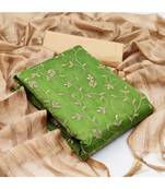 green cotton unstitched embroidered   top & bottom with dupatta