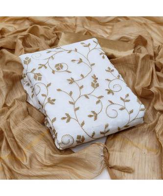 white cotton unstitched embroidered   top & bottom with dupatta 1