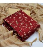 maroon cotton unstitched embroidered   top & bottom with dupatta