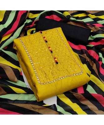 mustard silk unstitched embroidered   top & bottom with dupatta 1
