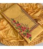 yellow cotton unstitched embroidered   top & bottom with dupatta