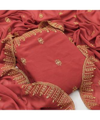 peach georgette unstitched embroidered   top & bottom with dupatta 1