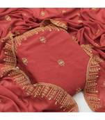 peach georgette unstitched embroidered   top & bottom with dupatta