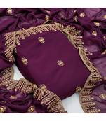 wine georgette unstitched embroidered   top & bottom with dupatta