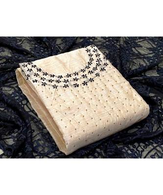 cream silk unstitched embroidered   top & bottom with dupatta 1