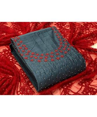 grey silk unstitched embroidered   top & bottom with dupatta 1