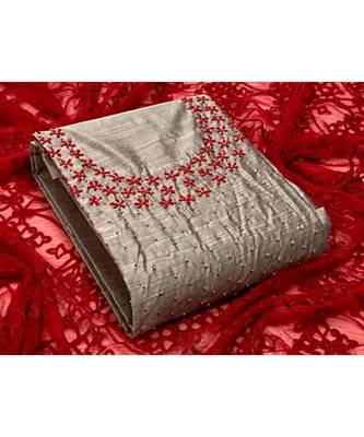 light-grey silk unstitched embroidered   top & bottom with dupatta 1