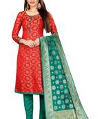 Red Jacquard Banarasi Silk Un Stitched  top & bottom with dupatta