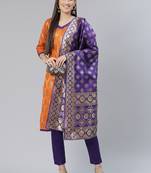 Orange Jacquard Banarasi Silk Un Stitched  top & bottom with dupatta