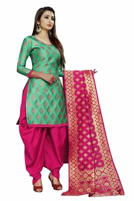Olive Jacquard Banarasi Silk Un Stitched  top & bottom with dupatta 1
