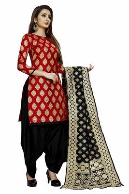 Red Jacquard Banarasi Silk Un Stitched  top & bottom with dupatta 1