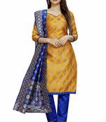 Yellow Jacquard Banarasi Silk Un Stitched  top & bottom with dupatta