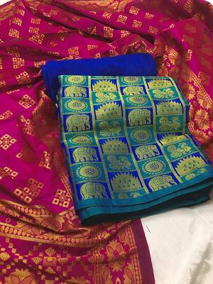 Blue Jacquard Banarasi Silk Un Stitched  top & bottom with dupatta 1