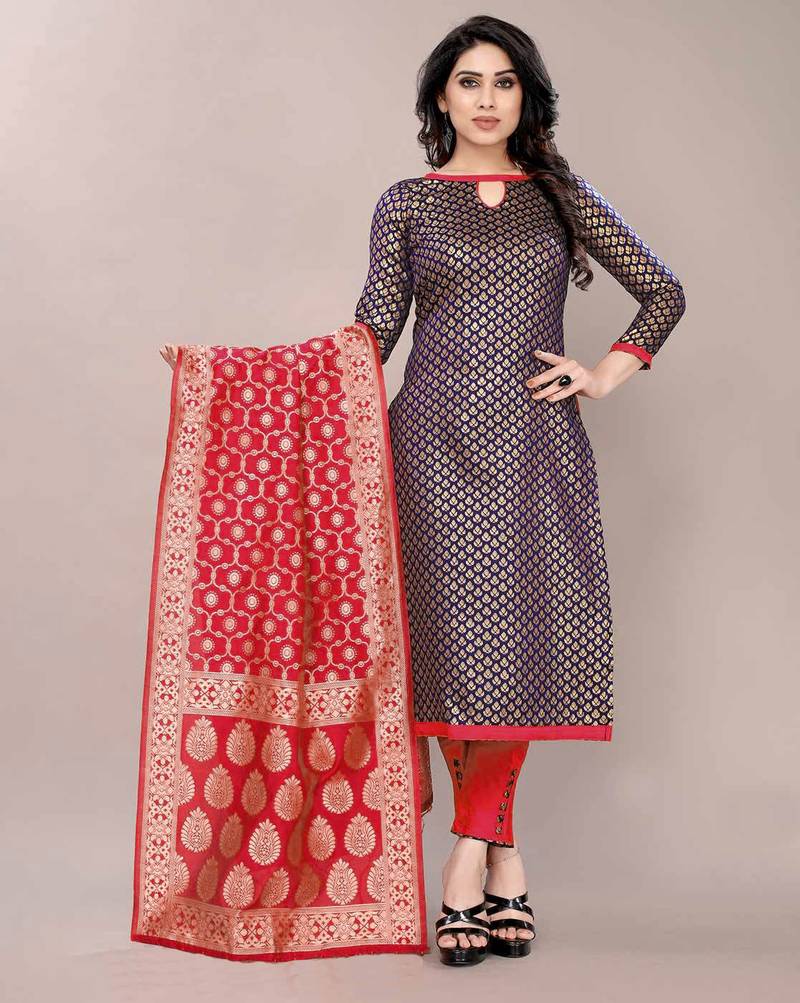 white christmas dresses Premium pure chinon V neck hand work suit paired with Banarasi dupatta–  Aashvi Couture main image 0