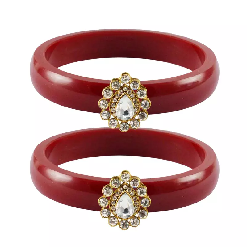 Brass And Acrylic Bangles Color-Red