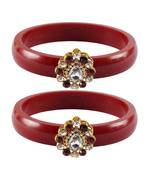 Brass And Acrylic Bangles Color-Red