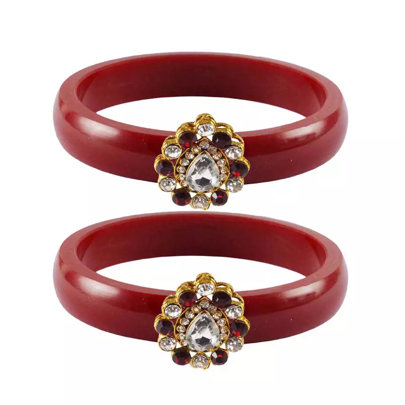 Brass And Acrylic Bangles Color-Red