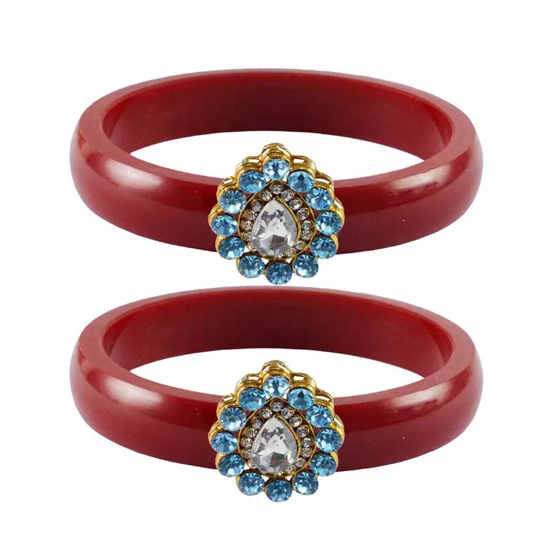 Brass And Acrylic Bangles Color-Red