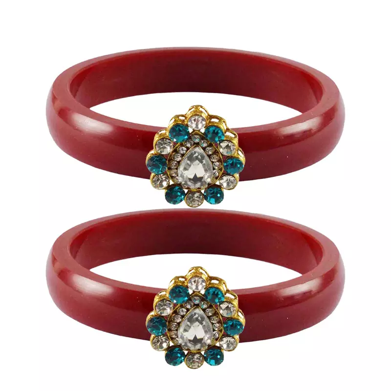 Brass And Acrylic Bangles Color-Red