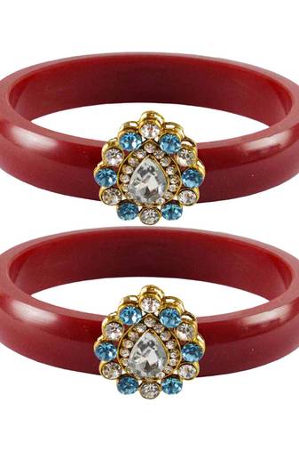 Brass And Acrylic Bangles Color-Red